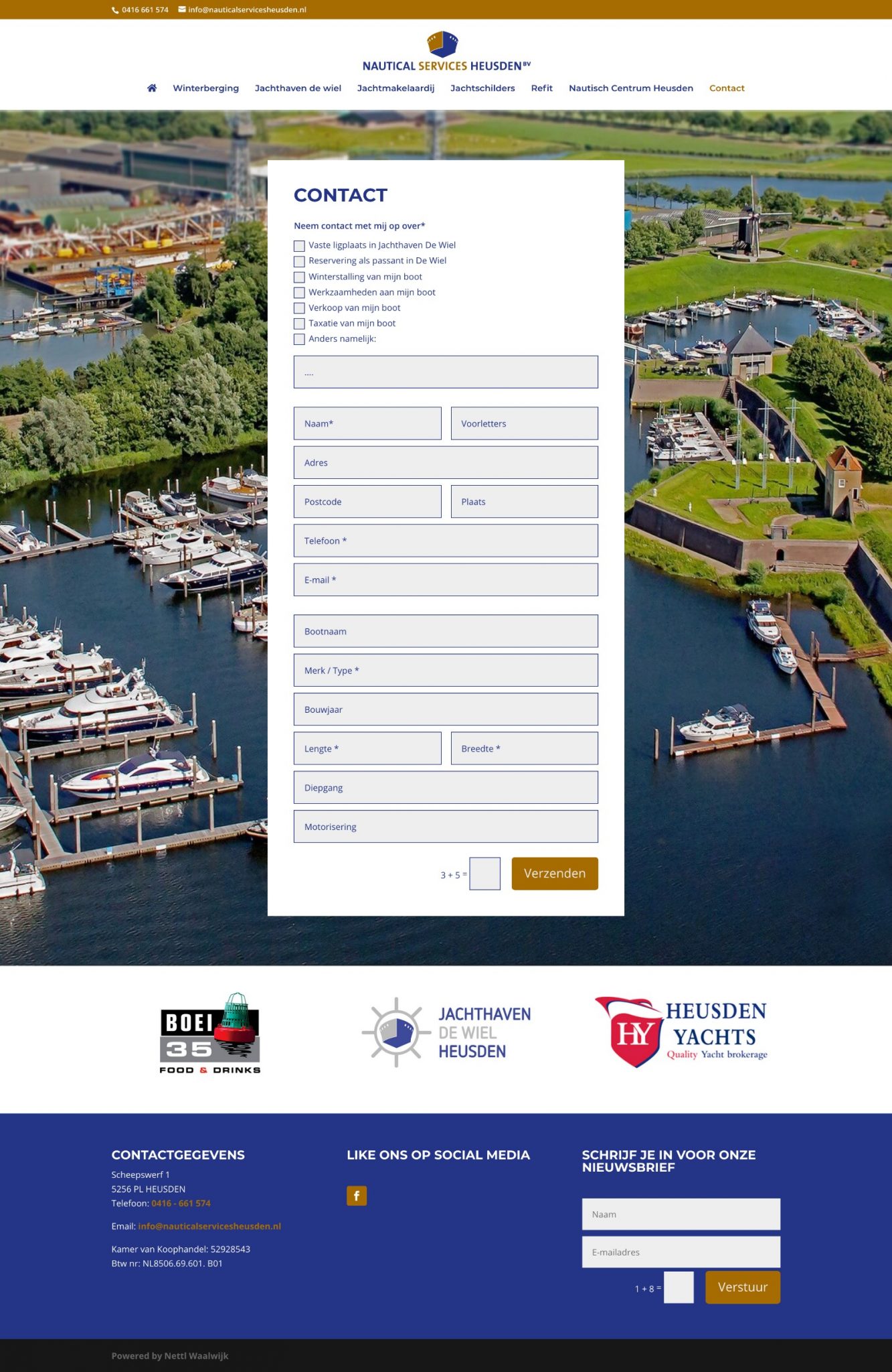 De contactpagina van de website van Nautical Services Heusden